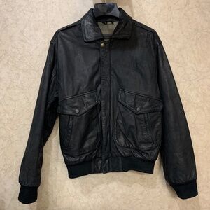 Hunt Club Mens US 40 A-2 Leather Flight / Bomber Jacket Black Vintage